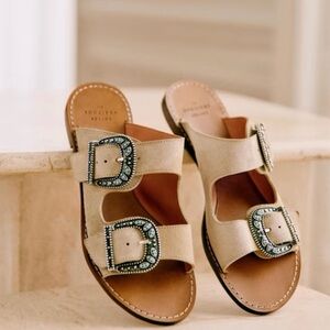 Sezane Cream Sandals with Embellished Buckles